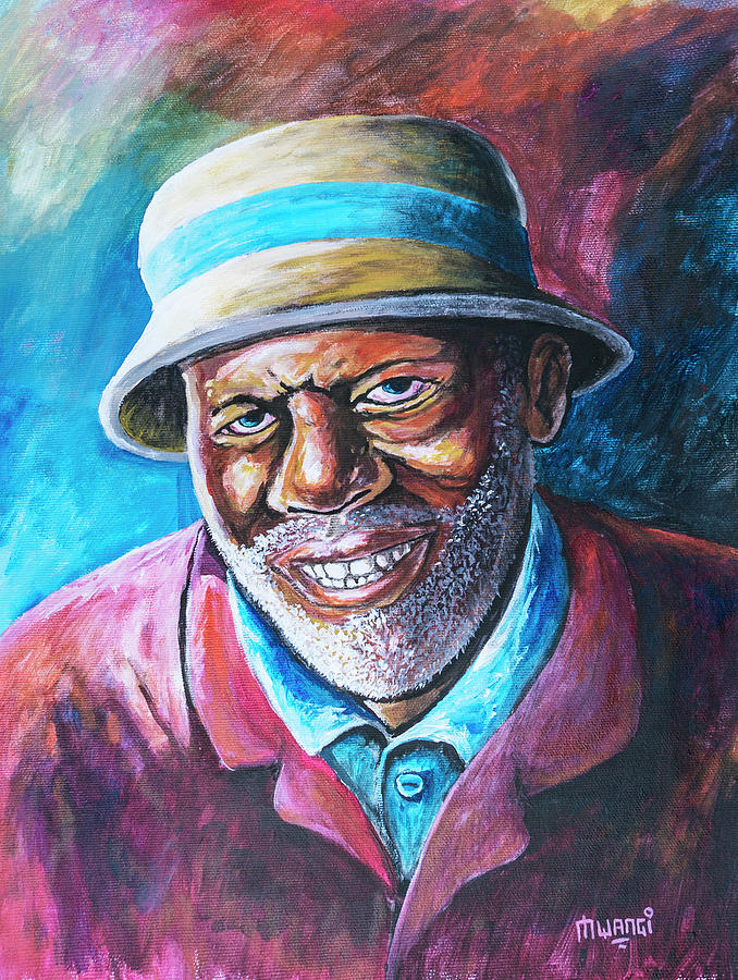Portrait Painting - Old Man by Anthony Mwangi