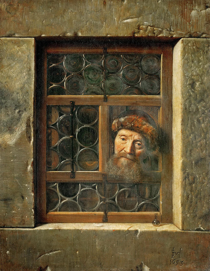 Old Man at the Window Painting by Samuel van Hoogstraten