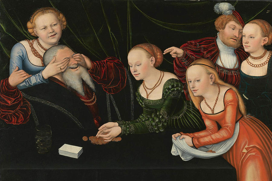 Old Man beguiled by Courtesans Painting by Lucas Cranach the Elder