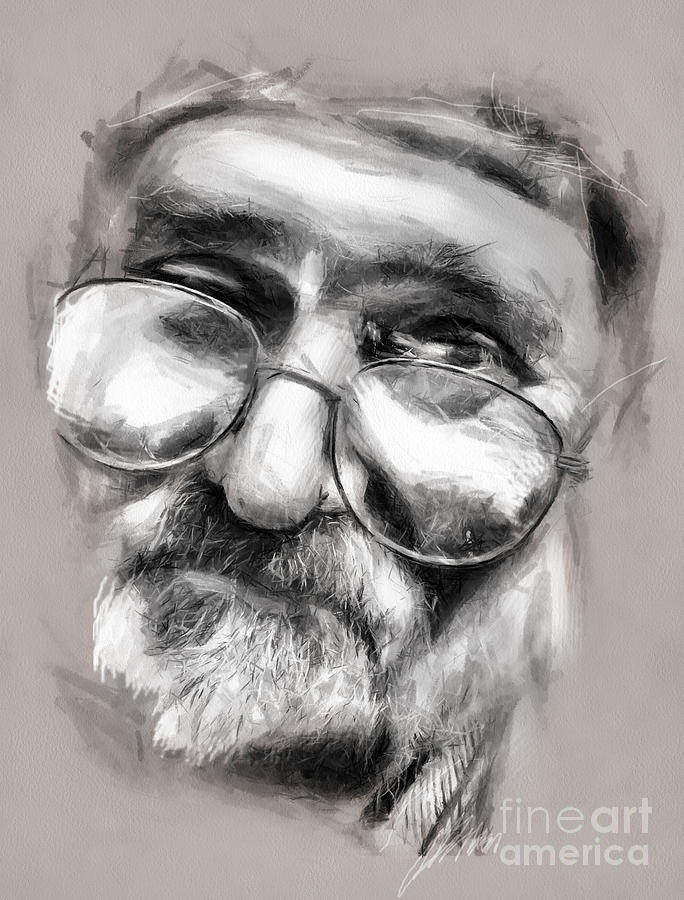 Portrait Drawing - Old Man Drawing by Daliana Pacuraru
