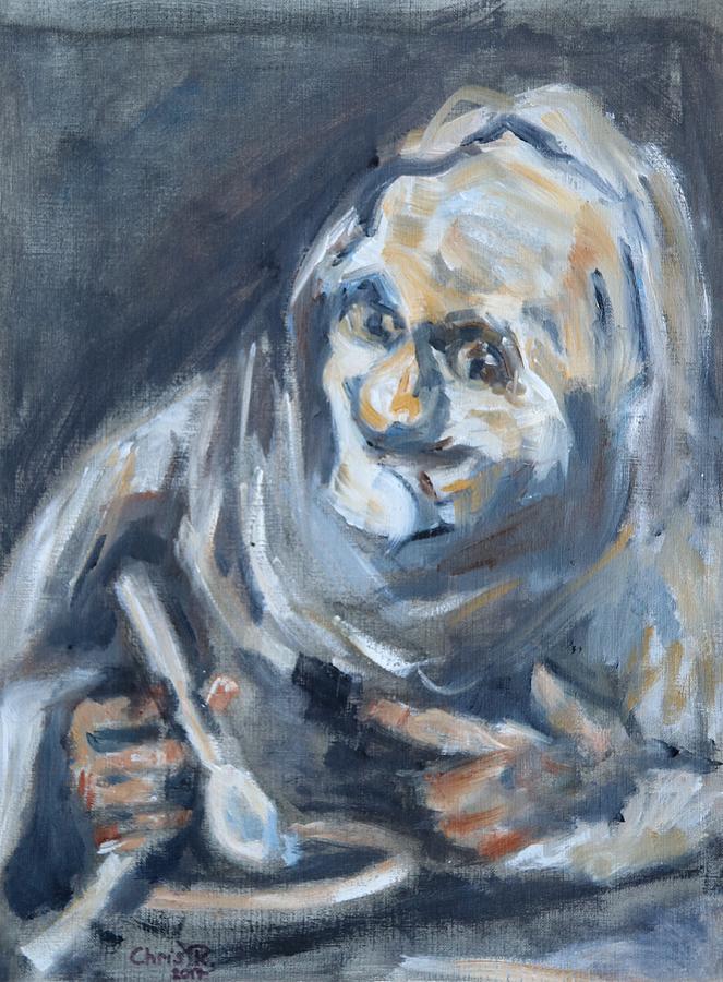 Old Man eating, after Goya Painting by Christel Roelandt