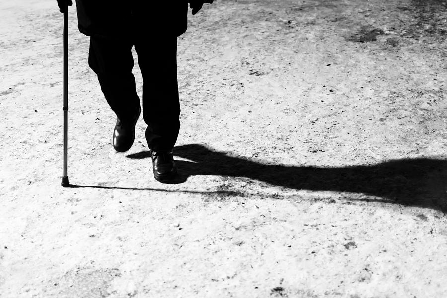 Old Man His Walking Stick and His Night Shadow Photograph by John Williams