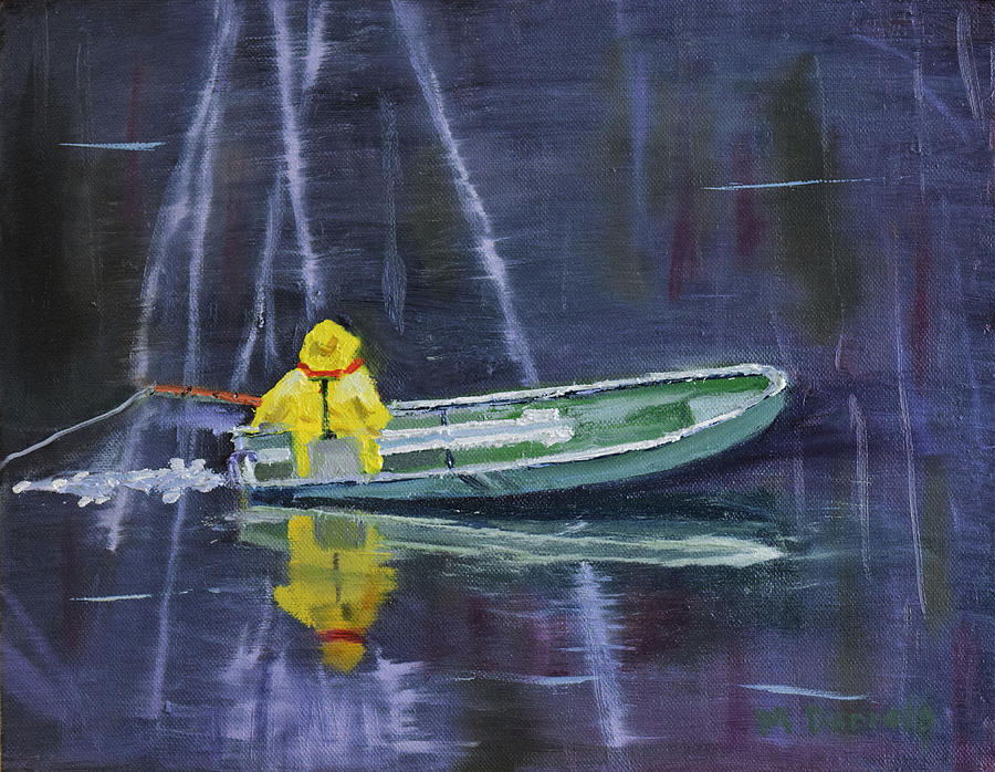Old Man in a Boat Painting by Michael Daniels