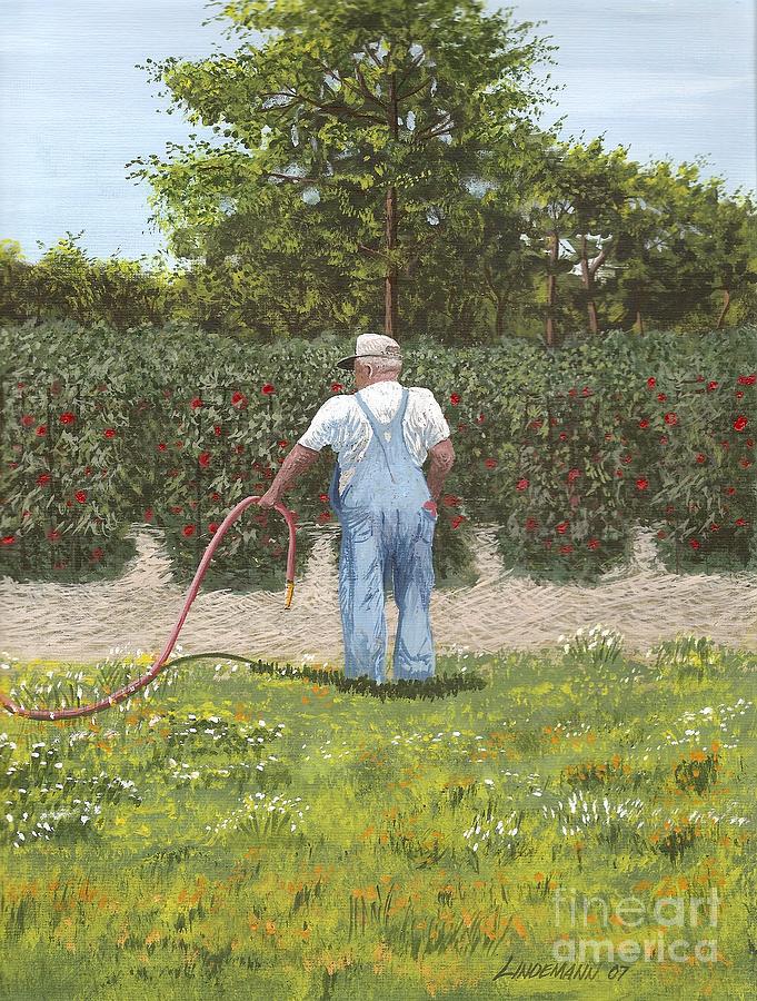 Old man in garden Painting by Don Lindemann | Fine Art America