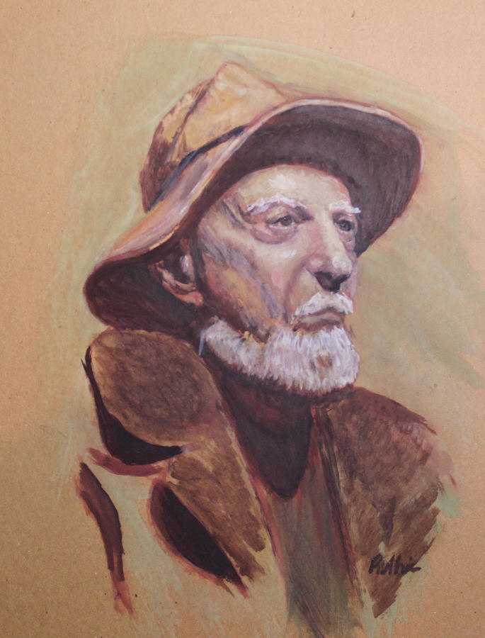 Book Painting - Old Man in the Sea Portrait by Ruthie Briggs-Greenberg