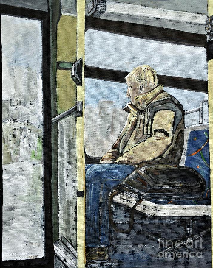 Urban Scenes Painting - Old Man on the Bus by Reb Frost