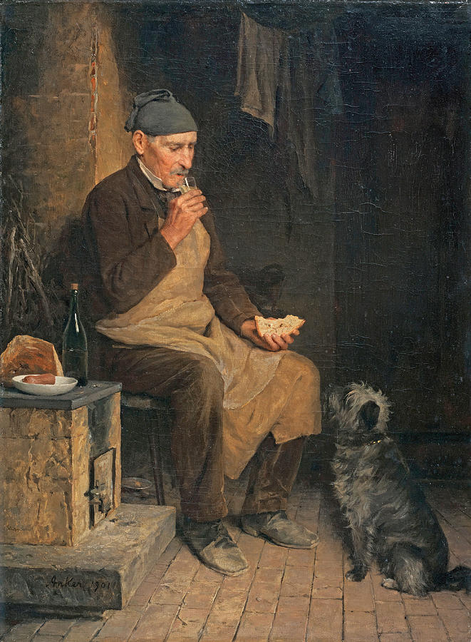 Old Man taking a Rest. Gyp Painting by Albert Anker