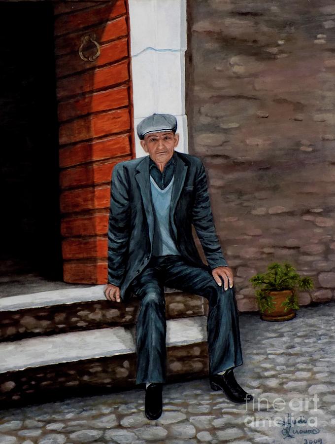 Old Man Waiting Painting by Judy Kirouac