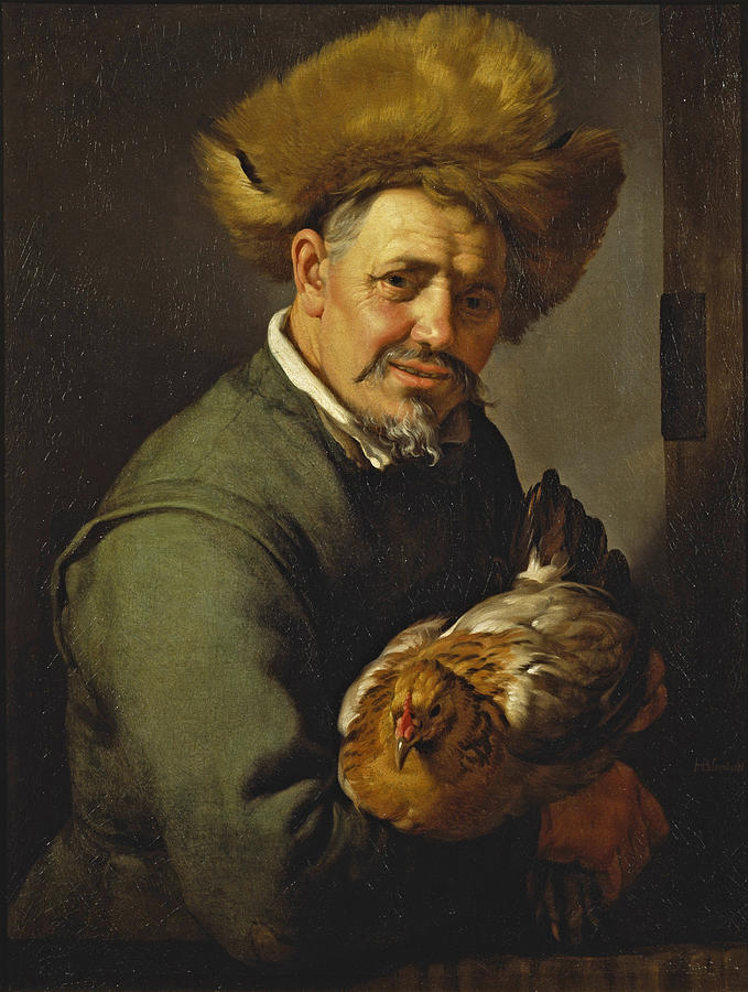 Old Man with a Hen Painting by Hendrick Bloemaert