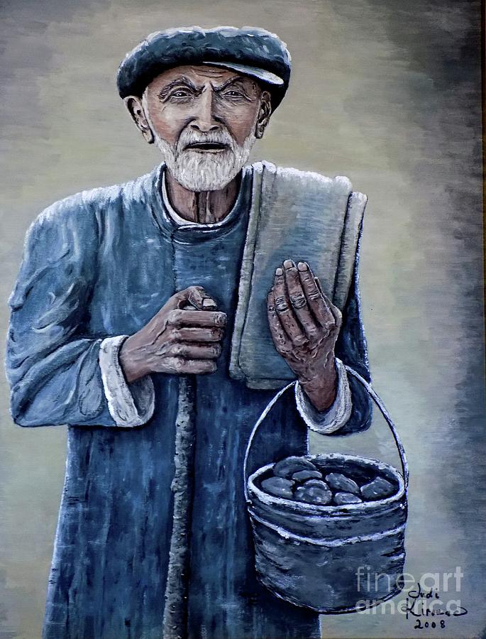 Old Man with His Stones Painting by Judy Kirouac