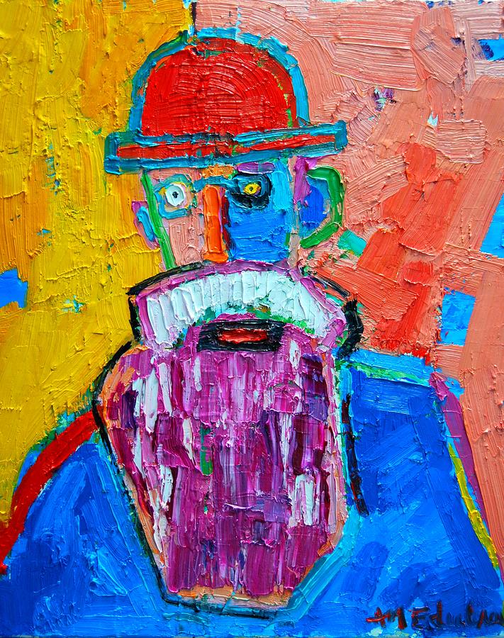 Portrait Painting - Old Man With Red Bowler Hat by Ana Maria Edulescu