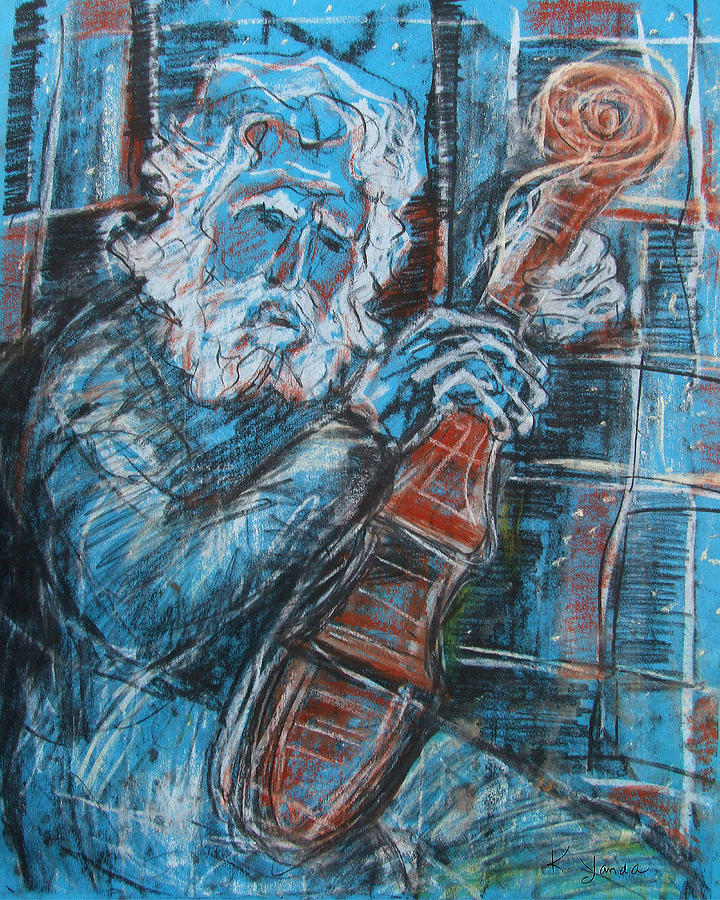Old Mans Violin Pastel by Katt Yanda