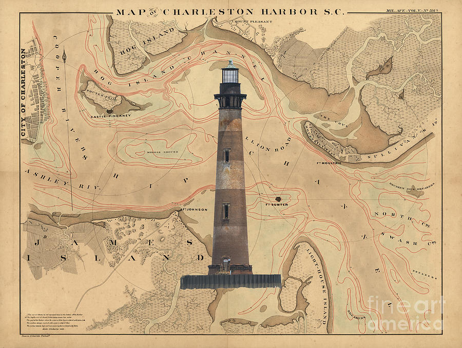 Old Map of Charleston Harbor Photograph by Dale Powell
