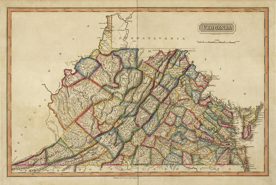 Old Map Of Virginia And West Virginia By Fielding Lucas Circa