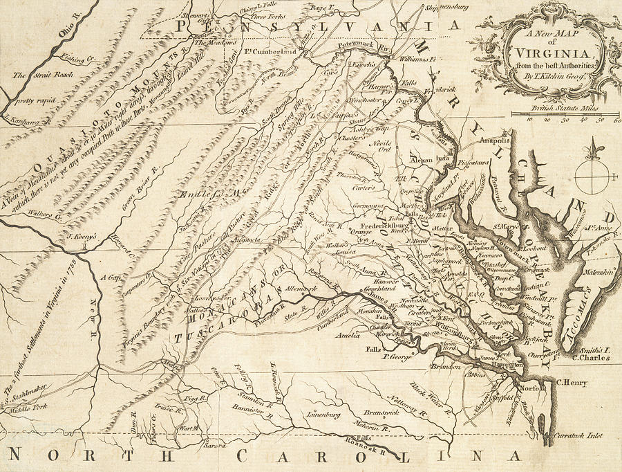 Old map of Virginia Drawing by Roy Pedersen