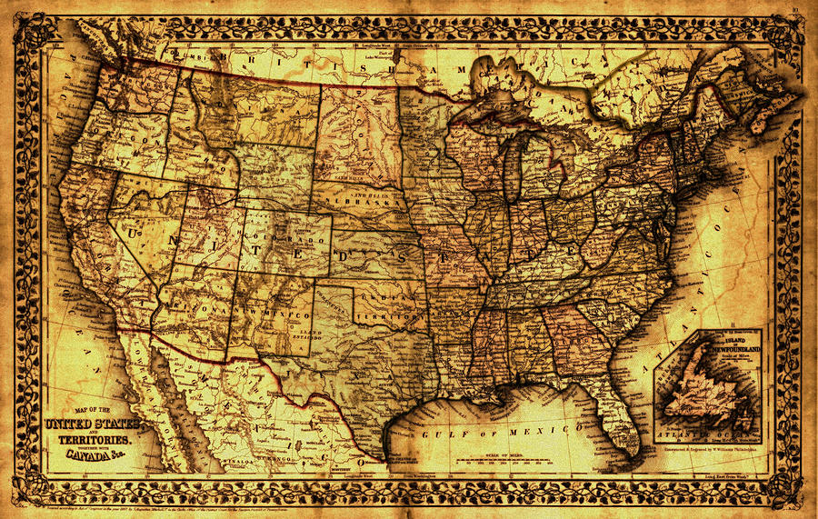 Old Map United States Painting By Lucia Sirna   Old Map United States Lucia Sirna 