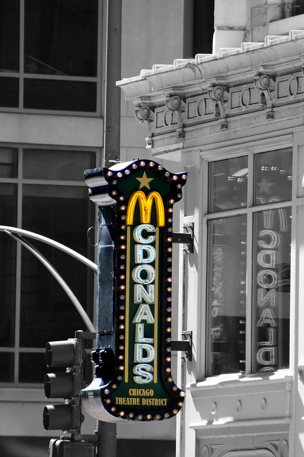 Old McDonalds Sign in Downtown Chicago Selective Coloring Photograph by Colleen Cornelius