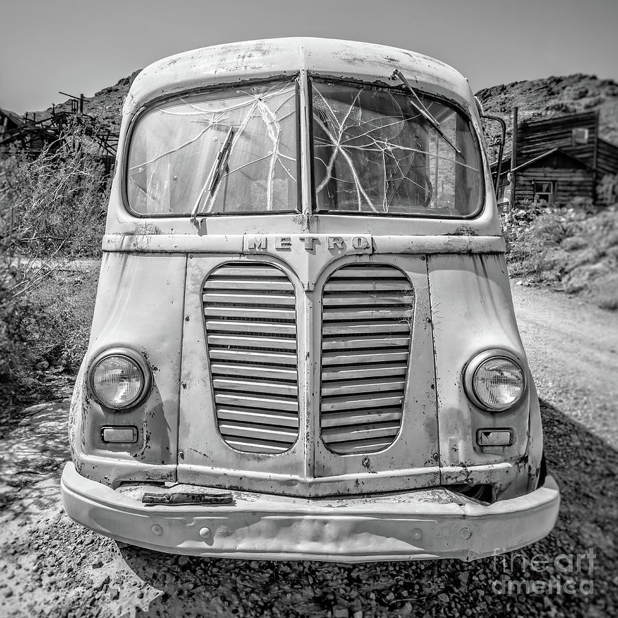 Vintage Photograph - Old Metro Delivery truck in the desert by Edward Fielding
