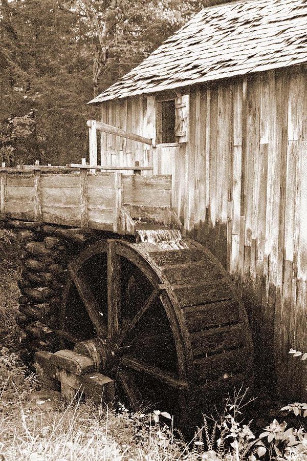 Old Mill - Great Smoky Mountains 01a - BW - Water Paper Photograph by Pamela Critchlow