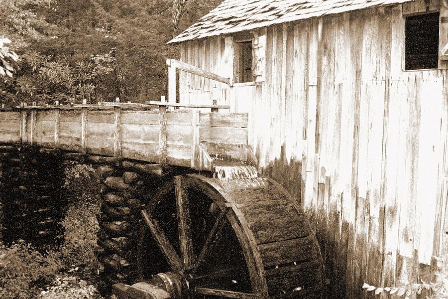 Old Mill - Great Smoky Mountains 02 - BW - Water Paper Photograph by Pamela Critchlow