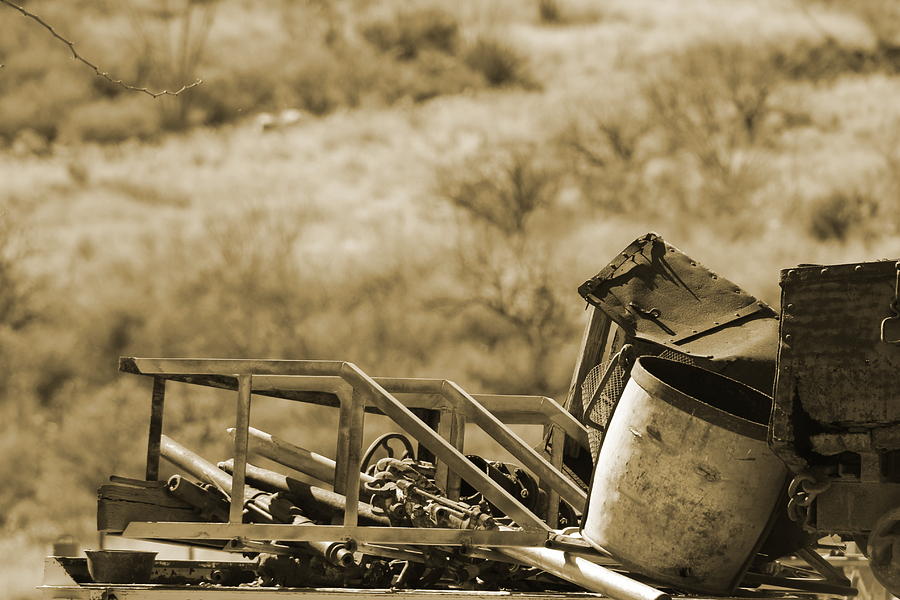 Old Mining Equipment on Cart in Sepia Photograph by Colleen Cornelius