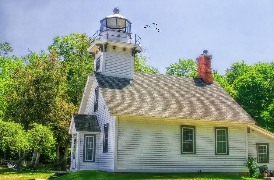 Bird Photograph - Old Mission Lighthouse by Joan Bertucci