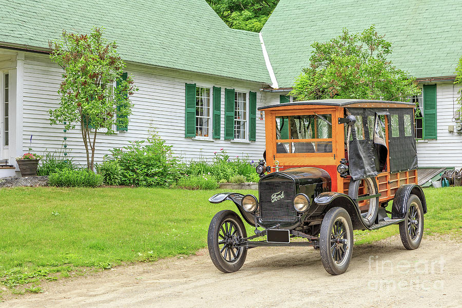 Vintage Photograph - Old Model T Ford in front of house by Edward Fielding