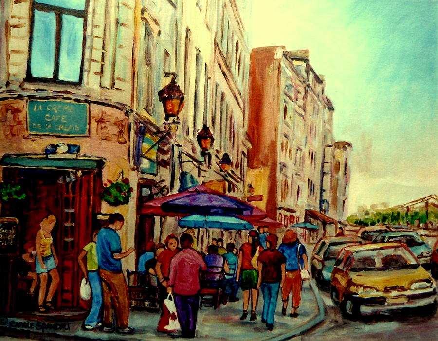 Old Montreal Cafes Painting by Carole Spandau