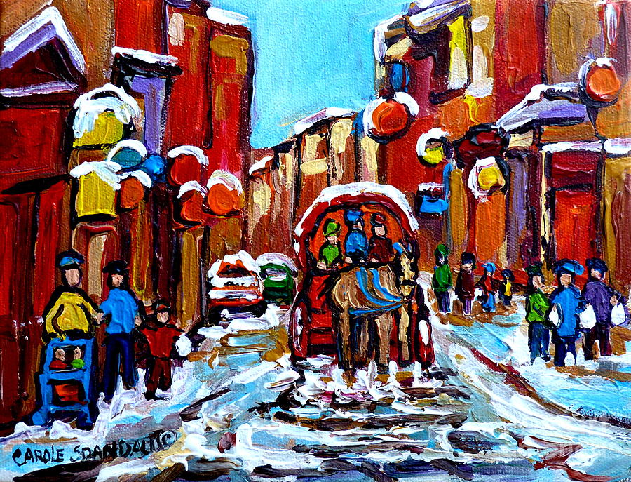 Old Montreal Paintings Quebec Caleche Winter Scenes Canadian Art Carole Spandau                      Painting by Carole Spandau