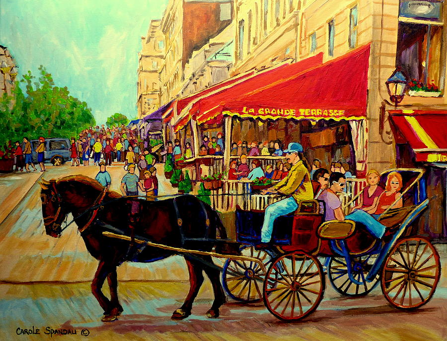 Old Montreal Restaurants Painting by Carole Spandau