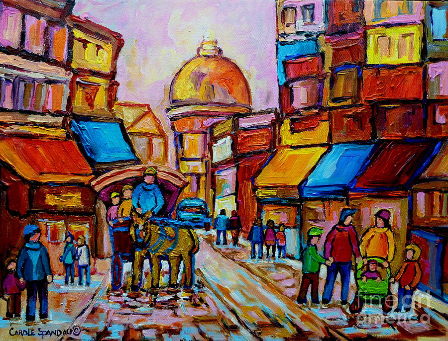 Old Montreal Rue St. Paul And Bonsecour Market Painting by Carole Spandau