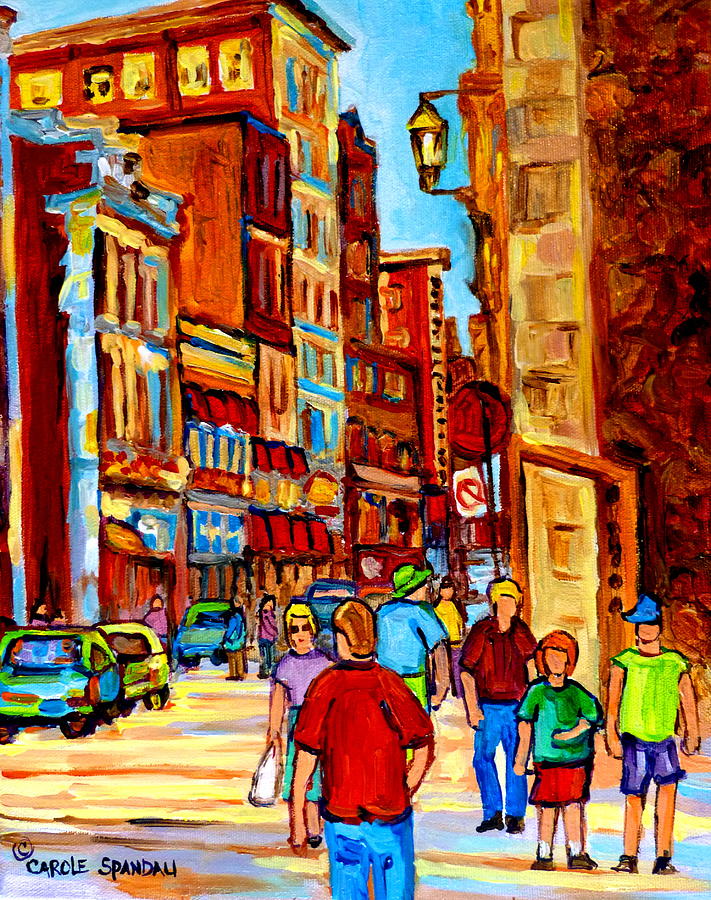 City Scene Painting - Old Montreal Shops And Restaurants   by Carole Spandau