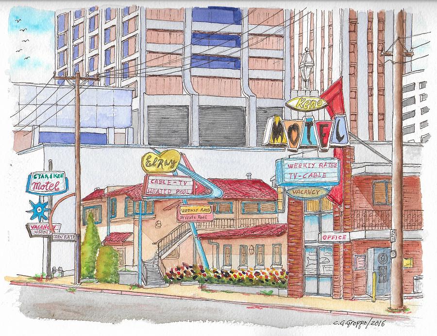 Old motels in downtown Reno, Nevada Painting by Carlos G Groppa