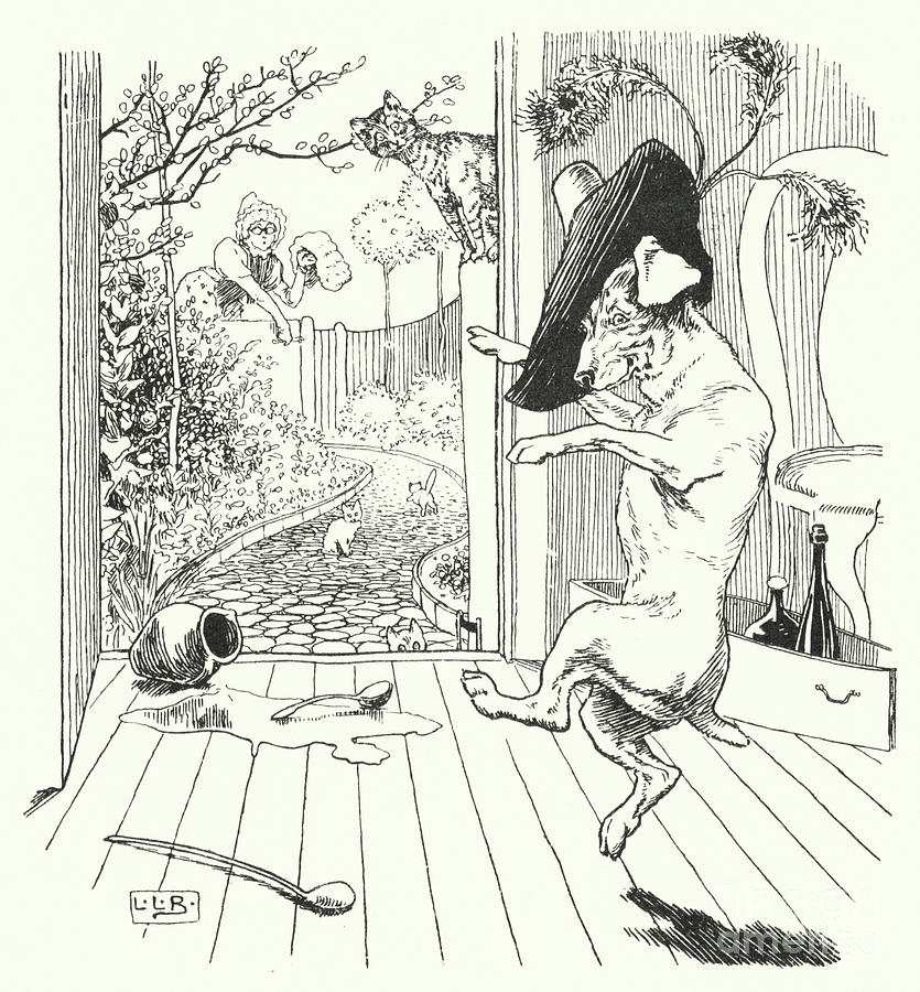 Black And White Drawing - Old Mother Hubbard by Leonard Leslie Brooke