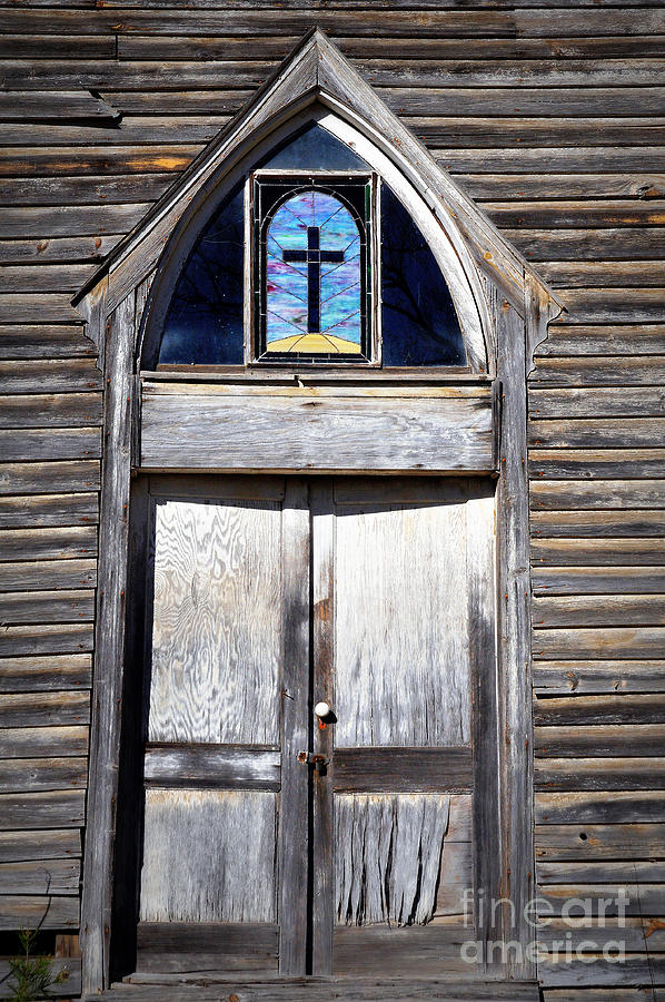 Mulberry Chapel Front Door Detail With Stained Glass Window Photograph by Rodger Painter