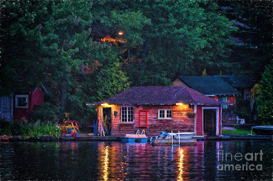 Old Muskoka boathouse at night Photograph by Les Palenik