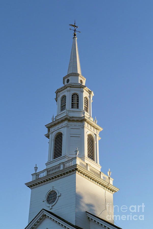 Sunset Photograph - Old New England Church Steeple Concord by Edward Fielding