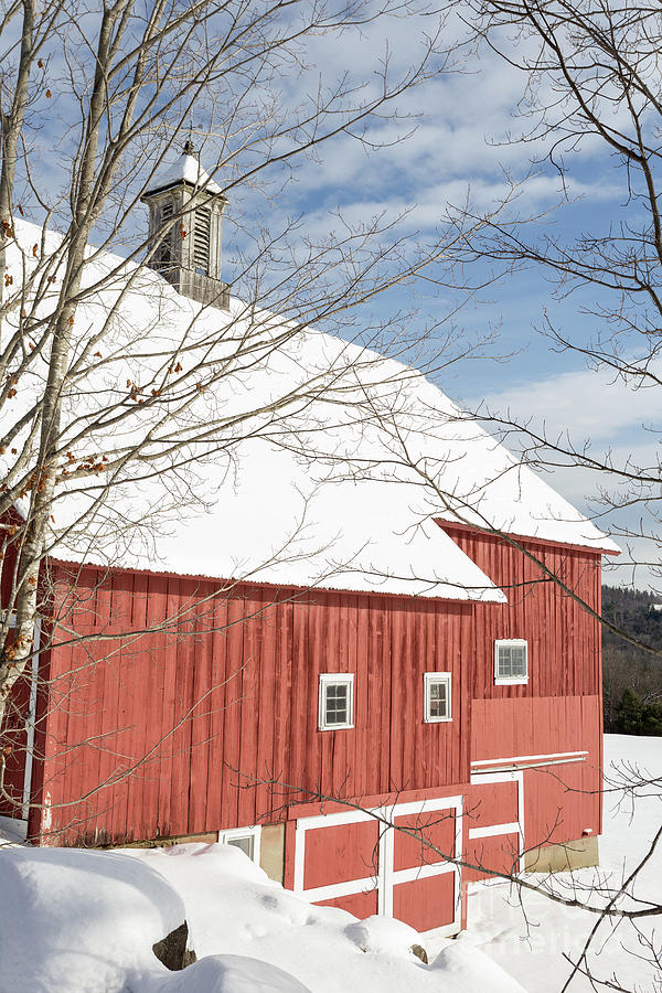 Winter Photograph - Old New England Red Barn in Winter by Edward Fielding
