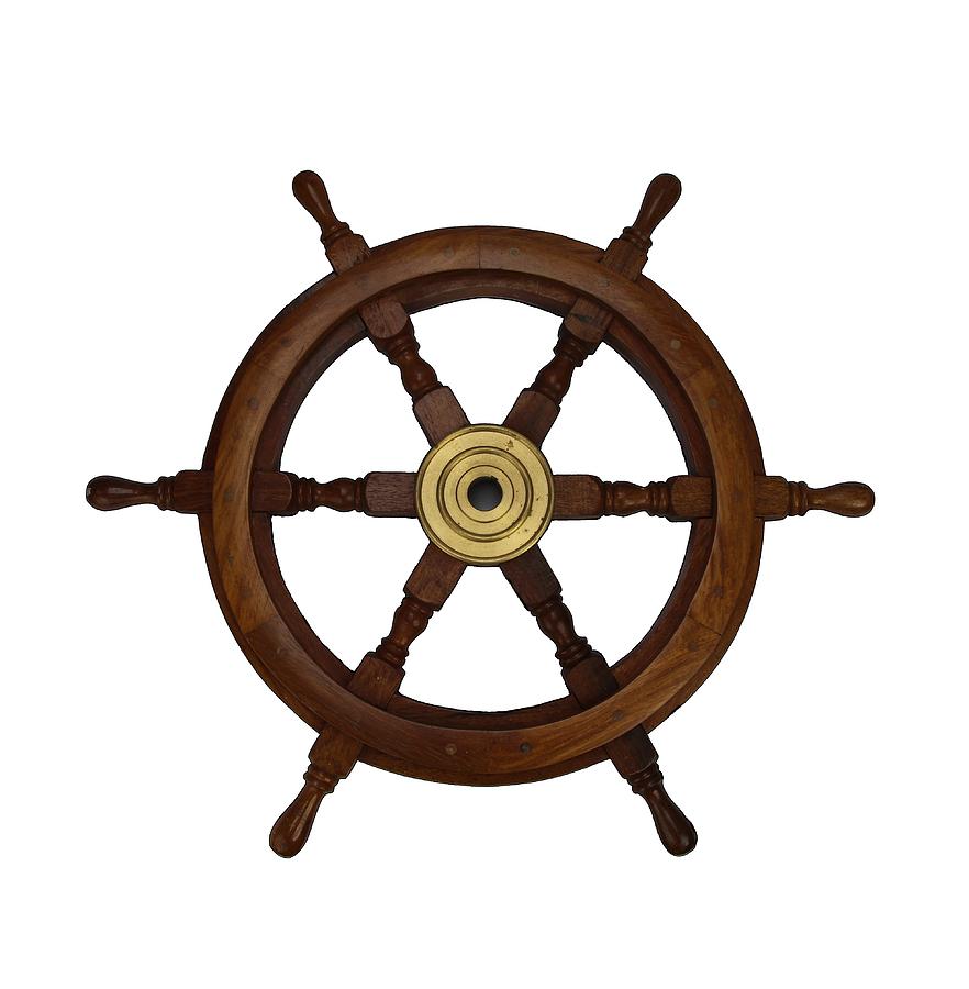 Old oak steering wheel for boats and ships Photograph by Tom Conway