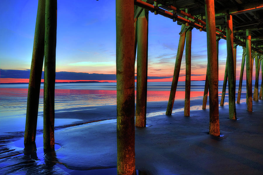 Beach Sunset Photograph - Old Orchard Beach Pier -Maine Coastal Art by Joann Vitali