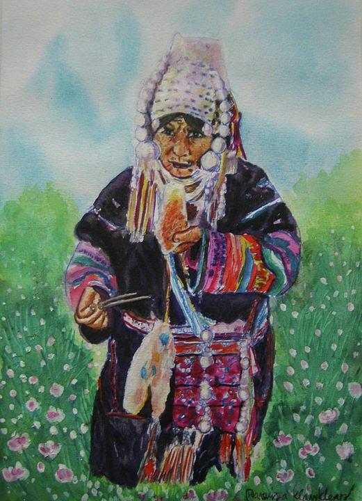 Old Paduaug Woman Taking Noodles Painting by Wanvisa Klawklean