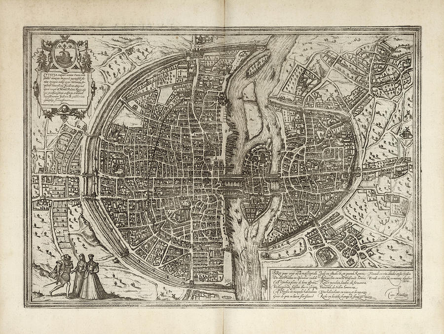 Old Paris Map by Georg Braun and Franz Hogenberg - 1575 Drawing by Blue Monocle