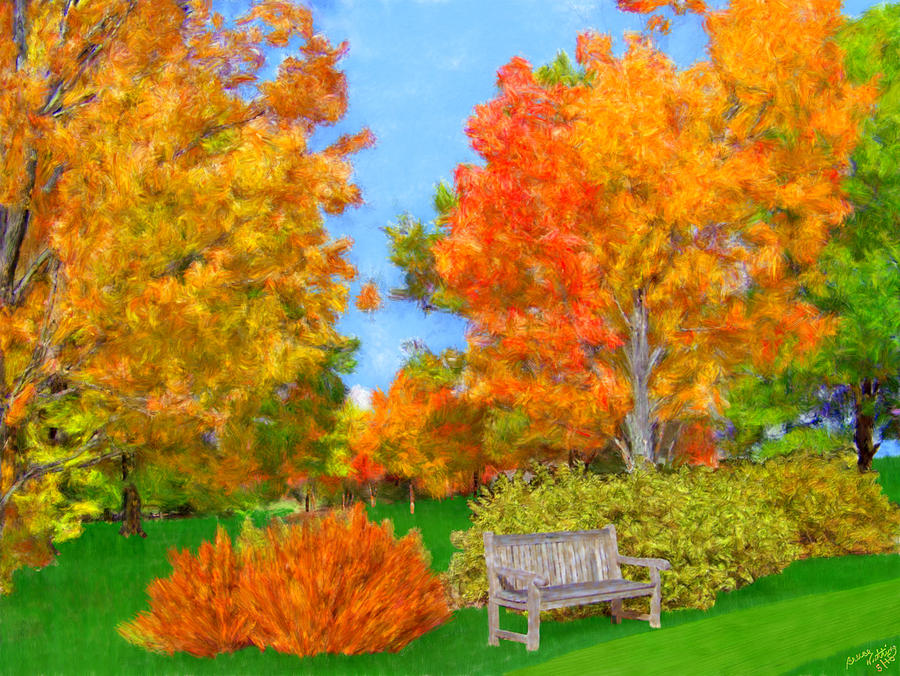 Tree Painting - Old Park Bench in Autumn by Bruce Nutting