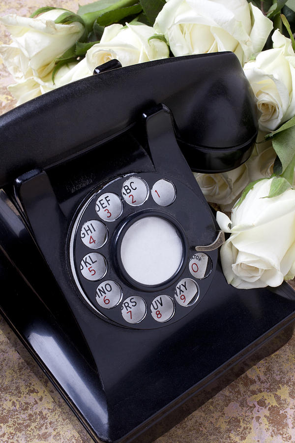Old phone and white roses Photograph by Garry Gay