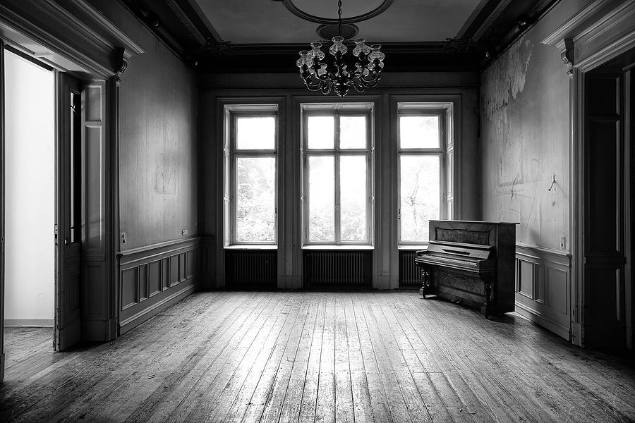 old piano - urban decay abandoned building BW Photograph by Dirk Ercken