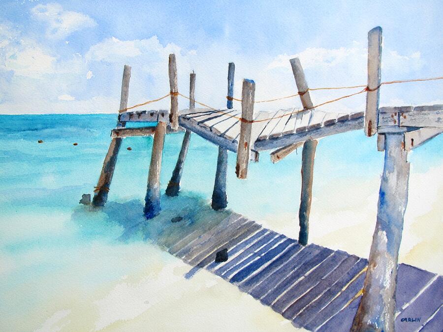 Old Pier on Playa Paraiso Painting by Carlin Blahnik CarlinArtWatercolor