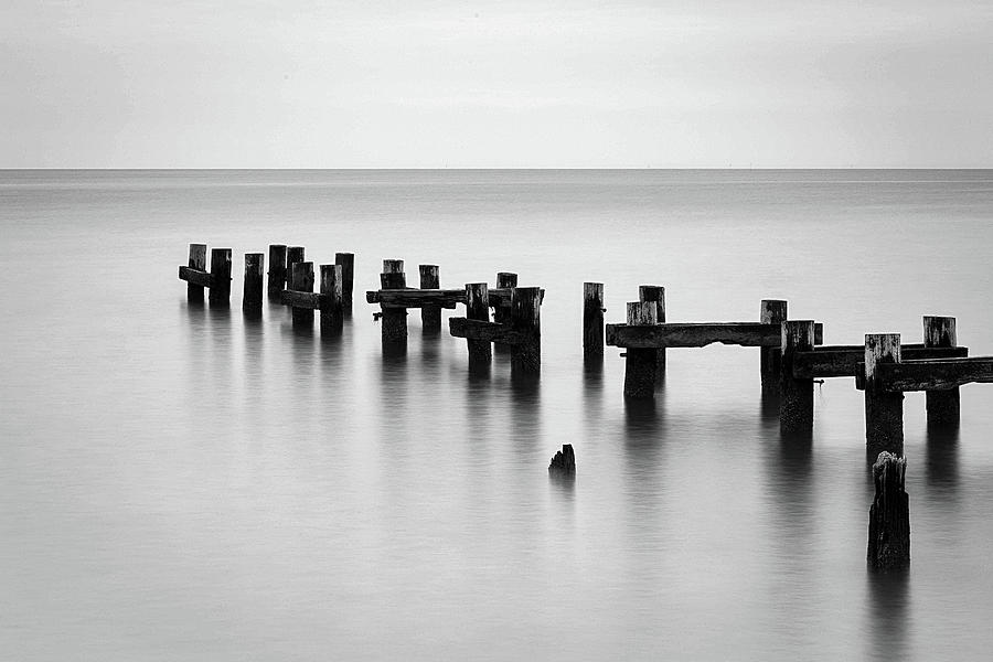 Old Pilings Black and White Photograph by John Vose