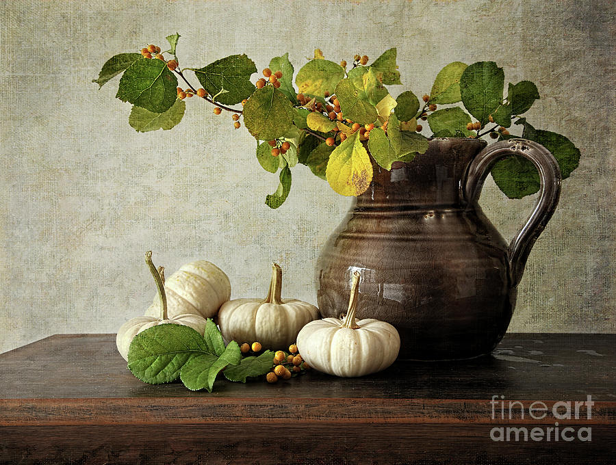 Old pitcher with gourds Photograph by Sandra Cunningham