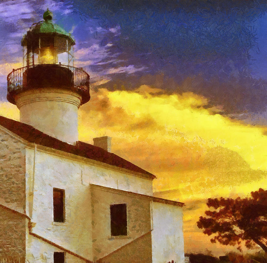 Old Point Loma Lighthouse Painting by Russ Harris