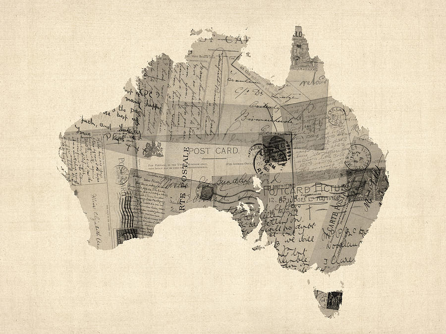 Australia Map Digital Art - Old Postcard Map of Australia Map by Michael Tompsett